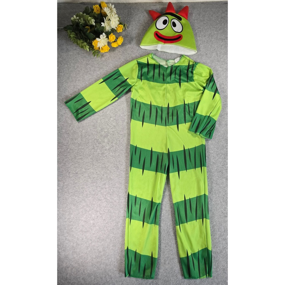 Y2K Halloween Yo Gabba Gabba Brobee Costume Toddler 3T-4T Green Striped Outfit